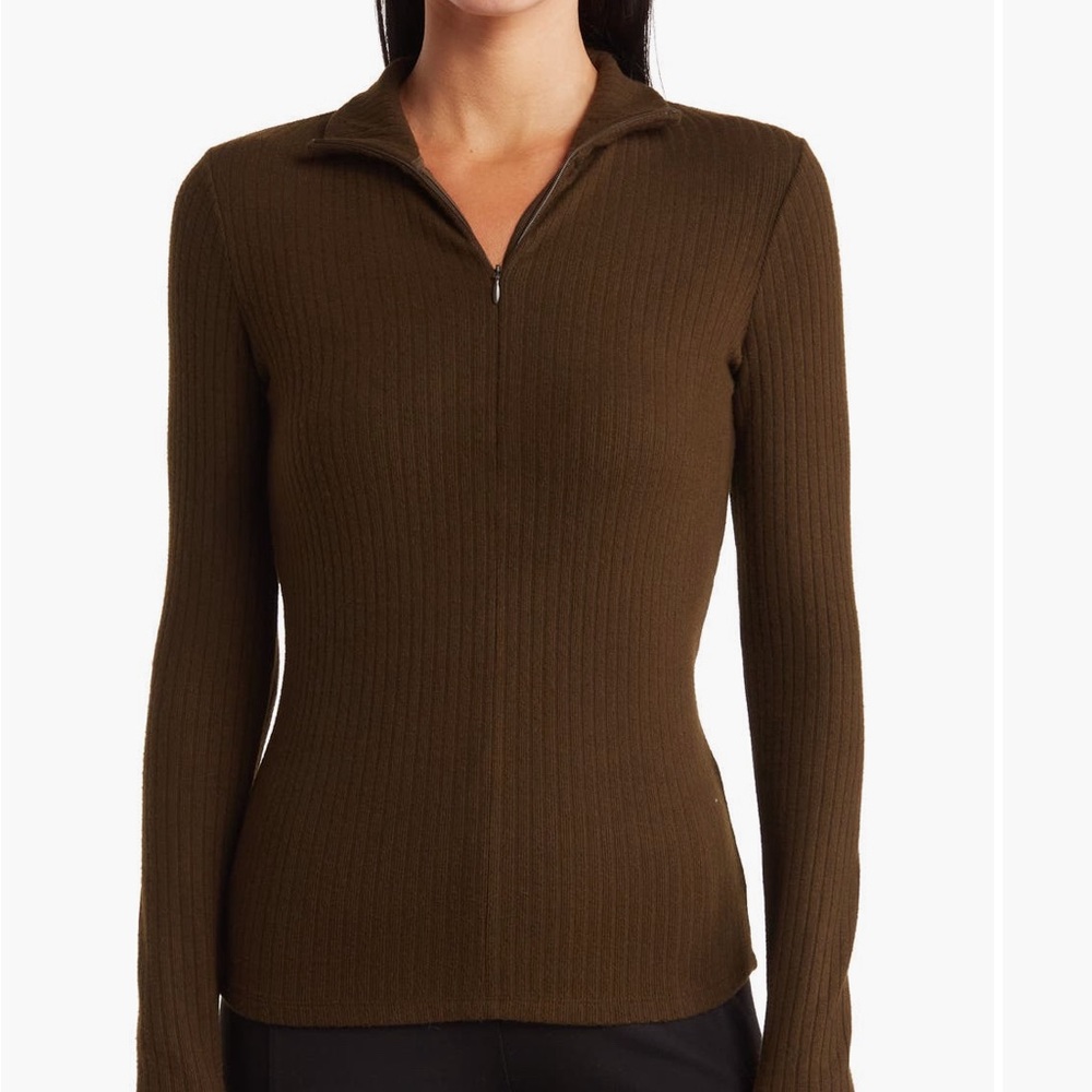 NWOT Vince Ribbed Quarter Zip Front Turtleneck in Mallard Green